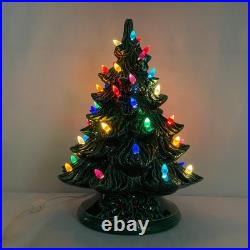 1982 Vintage 2 Piece 16 Ceramic Lighted Christmas Tree Green with Holly Base Nice