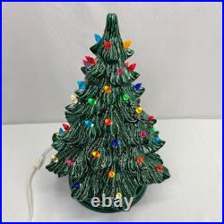 1982 Vintage 2 Piece 16 Ceramic Lighted Christmas Tree Green with Holly Base Nice