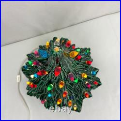 1982 Vintage 2 Piece 16 Ceramic Lighted Christmas Tree Green with Holly Base Nice