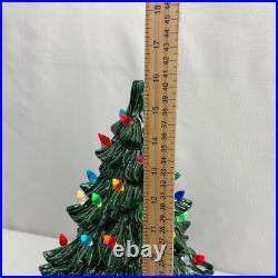 1982 Vintage 2 Piece 16 Ceramic Lighted Christmas Tree Green with Holly Base Nice