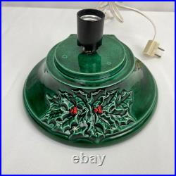 1982 Vintage 2 Piece 16 Ceramic Lighted Christmas Tree Green with Holly Base Nice