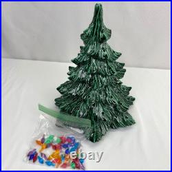 1982 Vintage 2 Piece 16 Ceramic Lighted Christmas Tree Green with Holly Base Nice