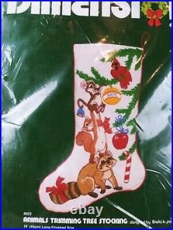 1982 Vtg Animals Trimming Tree Christmas Stocking Crewel Needlepoint SEALED NEW