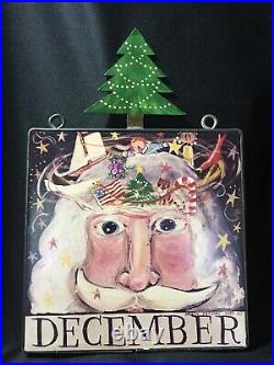 1988 Vintage Nancy Thomas Wall Plaque December Santa Claus Christmas Tree Toys