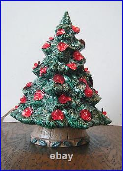 1990 Cutest Vintage Nowell Mold Ceramic Christmas Tree 8.5 Fraser Fir Red Light