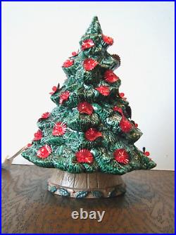 1990 Cutest Vintage Nowell Mold Ceramic Christmas Tree 8.5 Fraser Fir Red Light