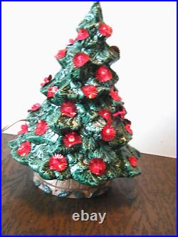 1990 Cutest Vintage Nowell Mold Ceramic Christmas Tree 8.5 Fraser Fir Red Light