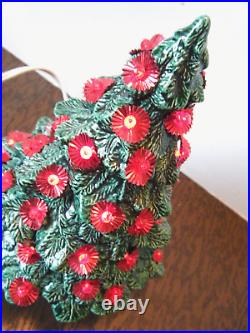 1990 Cutest Vintage Nowell Mold Ceramic Christmas Tree 8.5 Fraser Fir Red Light