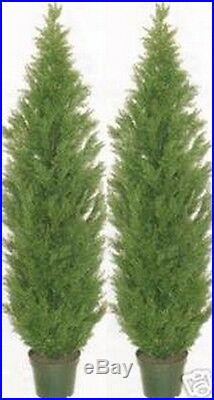 2 CEDAR OUTDOOR TREE 7ft TOPIARY PLANT ARTIFICIAL BUSH UV CYPRESS PINE EVERGREEN