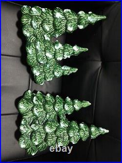 2 RARE Vintage Glenview Mold Green Ceramic Triple Christmas Tree Snow Trio DOUBL