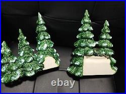 2 RARE Vintage Glenview Mold Green Ceramic Triple Christmas Tree Snow Trio DOUBL