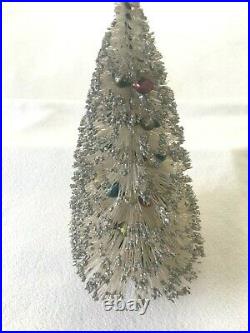 2 VTG Christmas Bottle Brush Tree Mercury Garland Beads White Silver Glitter 13