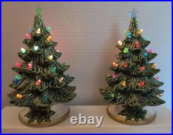 2 Vintage Ceramic Christmas Trees & Bases/ 8 Each Has Toggle