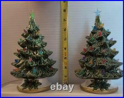 2 Vintage Ceramic Christmas Trees & Bases/ 8 Each Has Toggle