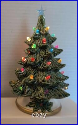 2 Vintage Ceramic Christmas Trees & Bases/ 8 Each Has Toggle