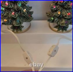 2 Vintage Ceramic Christmas Trees & Bases/ 8 Each Has Toggle