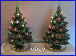 2 Vintage Ceramic Christmas Trees & Bases/ 8 Each Has Toggle