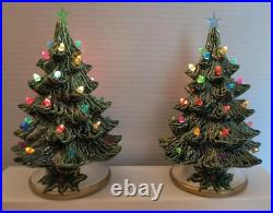 2 Vintage Ceramic Christmas Trees & Bases/ 8 Each Has Toggle