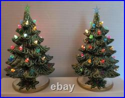 2 Vintage Ceramic Christmas Trees & Bases/ 8 Each Has Toggle