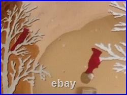 2 Vintage Christmas by Krebs Tree Ornaments Gold with Snowy Trees Cardinals