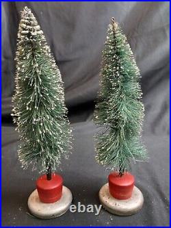 2 Vintage Flocked Bottle Brush Christmas Trees 10 Tall