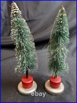 2 Vintage Flocked Bottle Brush Christmas Trees 10 Tall