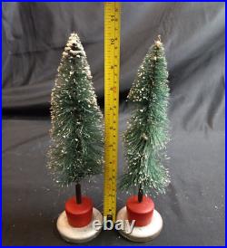 2 Vintage Flocked Bottle Brush Christmas Trees 10 Tall