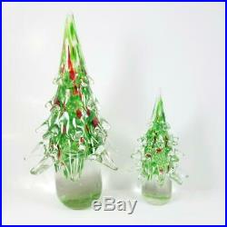 2 Vintage MURANO Art Glass Christmas Trees Set 12 & 7.5 Lot Red Green White