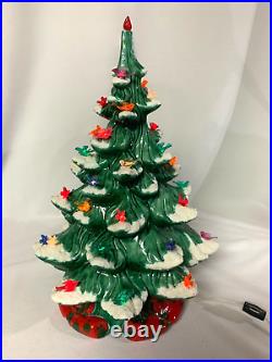 2 piece Vintage 1970's Ceramic Christmas Tree 17 Flocked withBase Bird lights