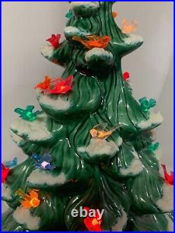 2 piece Vintage 1970's Ceramic Christmas Tree 17 Flocked withBase Bird lights