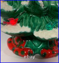 2 piece Vintage 1970's Ceramic Christmas Tree 17 Flocked withBase Bird lights