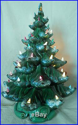 20 Vintage Atlantic Mold Ceramic Snow Capped Christmas Tree blue Glaze 1960s