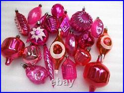 20 Vintage Russian USSR Glass Christmas Ornament Xmas Tree Decoration Pink Set