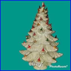 21 VINTAGE MUSICAL CERAMIC CHRISTMAS TREE 21 WHITE PEARL IRIDESCENT Glitter