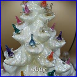 21 VINTAGE MUSICAL CERAMIC CHRISTMAS TREE 21 WHITE PEARL IRIDESCENT Glitter