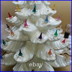 21 VINTAGE MUSICAL CERAMIC CHRISTMAS TREE 21 WHITE PEARL IRIDESCENT Glitter