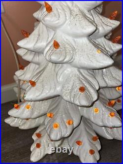 23 Vintage White Ceramic Christmas Tree W Base Orange Light Glittery 4 Piece