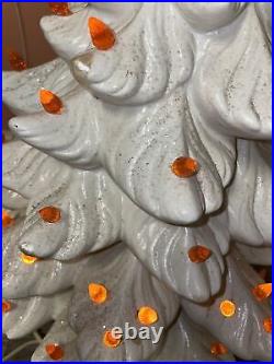 23 Vintage White Ceramic Christmas Tree W Base Orange Light Glittery 4 Piece