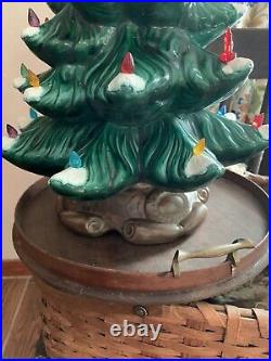 23 Vtg 1979 Green Lighted Atlantic Mold Ceramic Christmas Tree WithBase Flocked