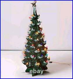 24 Atlantic Mold Ceramic Flocked Christmas Tree Slim Lighted Birds Snow Vintage