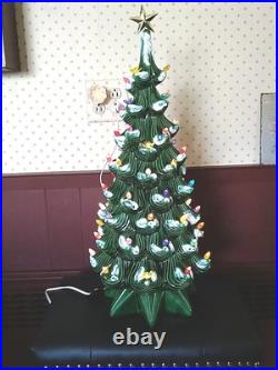 24 Atlantic Mold Ceramic Flocked Christmas Tree Slim Lighted Birds Snow Vintage