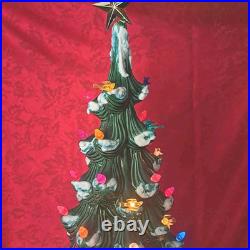 24 Atlantic Mold Ceramic Flocked Christmas Tree Slim Lighted Birds Snow Vintage