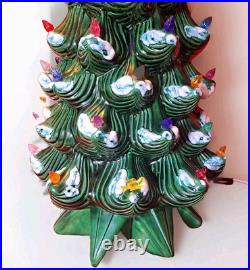 24 Atlantic Mold Ceramic Flocked Christmas Tree Slim Lighted Birds Snow Vintage