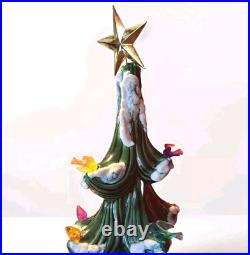 24 Atlantic Mold Ceramic Flocked Christmas Tree Slim Lighted Birds Snow Vintage