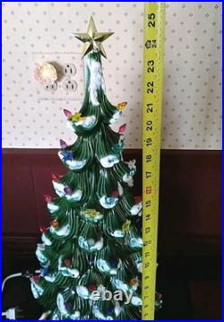 24 Atlantic Mold Ceramic Flocked Christmas Tree Slim Lighted Birds Snow Vintage