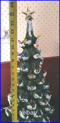 24 Atlantic Mold Ceramic Flocked Christmas Tree Slim Lighted Birds Snow Vintage
