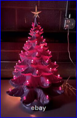 24 Purple Lighted Ceramic Christmas Tree Atlantic mold RARE! Vintage Unique