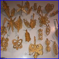 25 Vintage Handmade Wood Christmas Tree Ornaments Lot Set