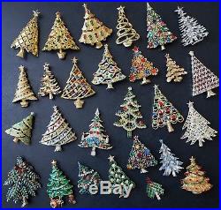 27pc HIGH QUALITY Vintage Rhinestone Holiday Christmas Tree Brooch Pin Lot EE5