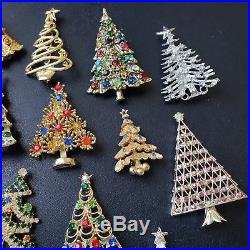 27pc HIGH QUALITY Vintage Rhinestone Holiday Christmas Tree Brooch Pin Lot EE5